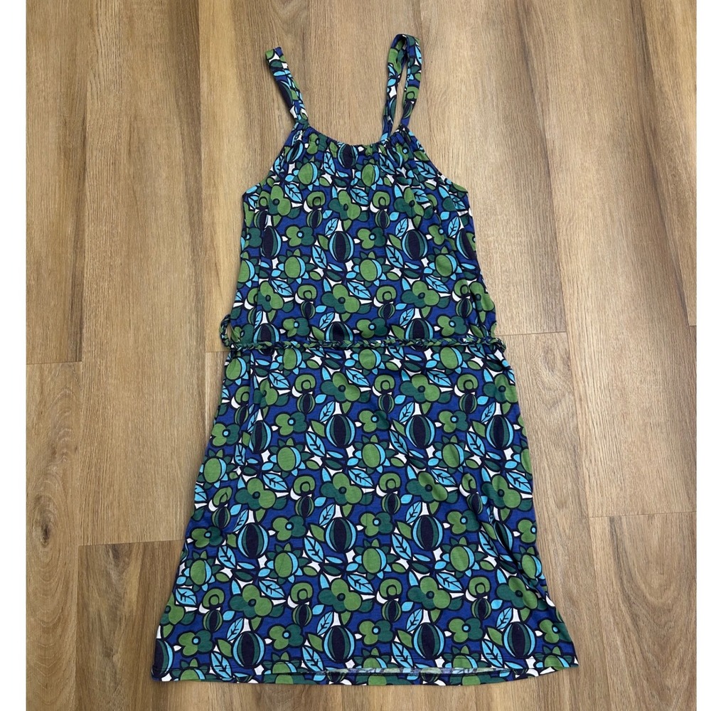 Boden Blue Green Floral Jersey Halter Dress Braided Belt coastal preppy 10R - Picture 2 of 6